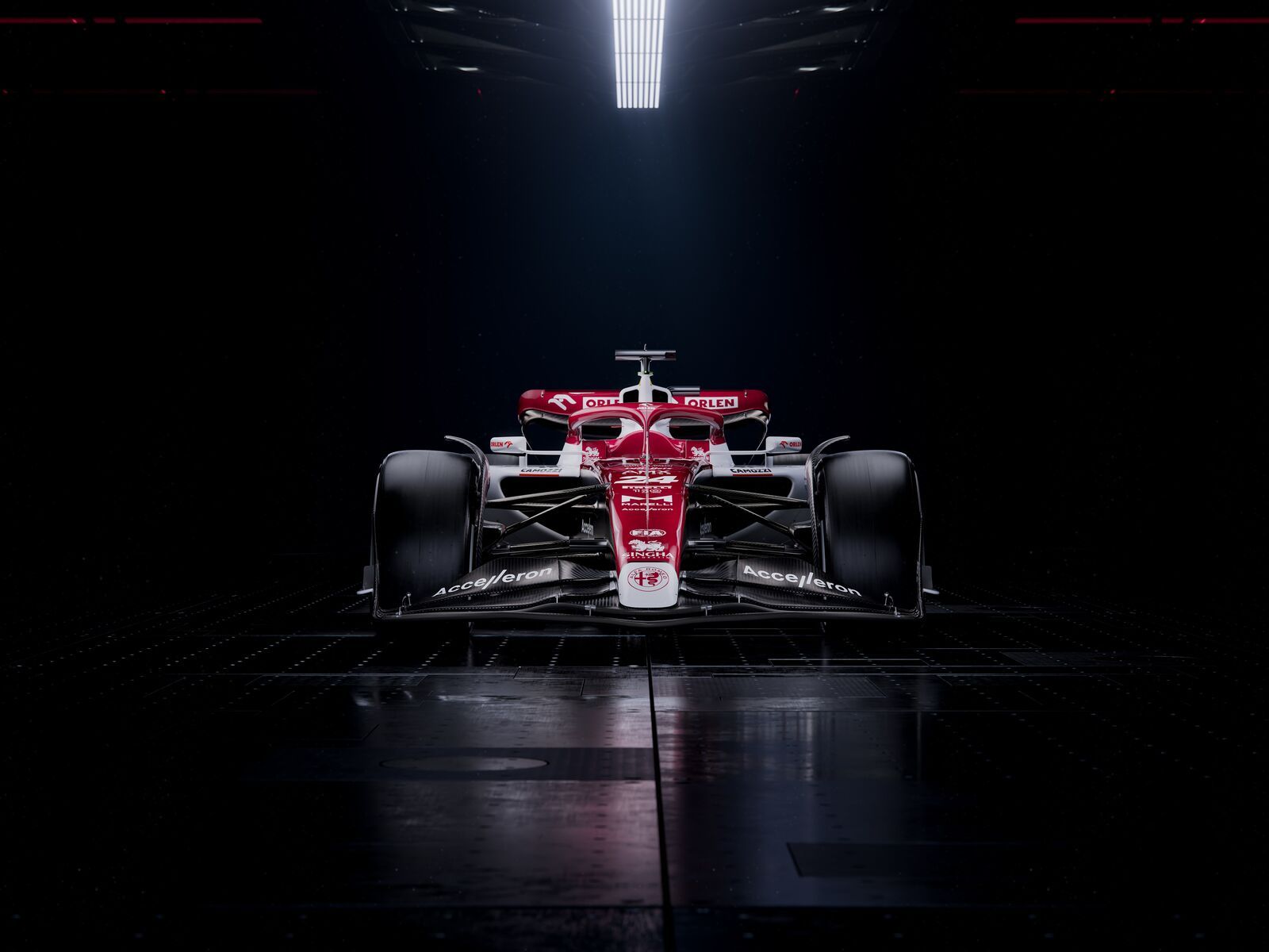 front view of Alfa Romeo C42 formula 1 car in dark studio