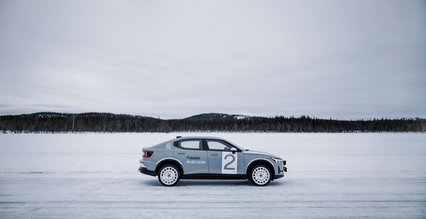 side shot of polestar arctic circle ev sedan